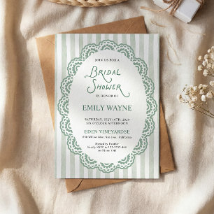 Invitation Mariage Vintage Broderie Vert Sauge