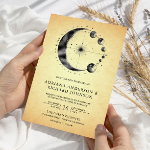 Invitation Mariage Vintage Céleste Phases de la Lune Croissan