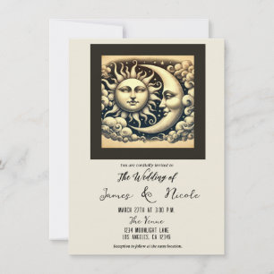 Invitation Mariage Vintage Céleste Soleil et Lune