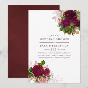 Invitation Mariage Vintage Chic Rose et Bourgogne
