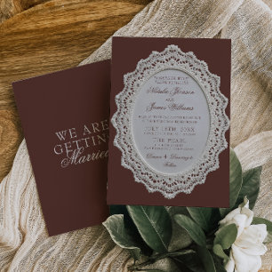 Invitation Mariage Vintage Chocolat Brun Broderie Anglaise Ré