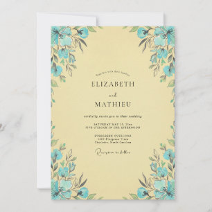 Invitation Mariage Vintage Dainty Bleu Aqua