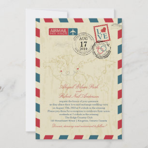 Invitation Mariage Vintage d'Airmail Ontario Canada & Belgiqu