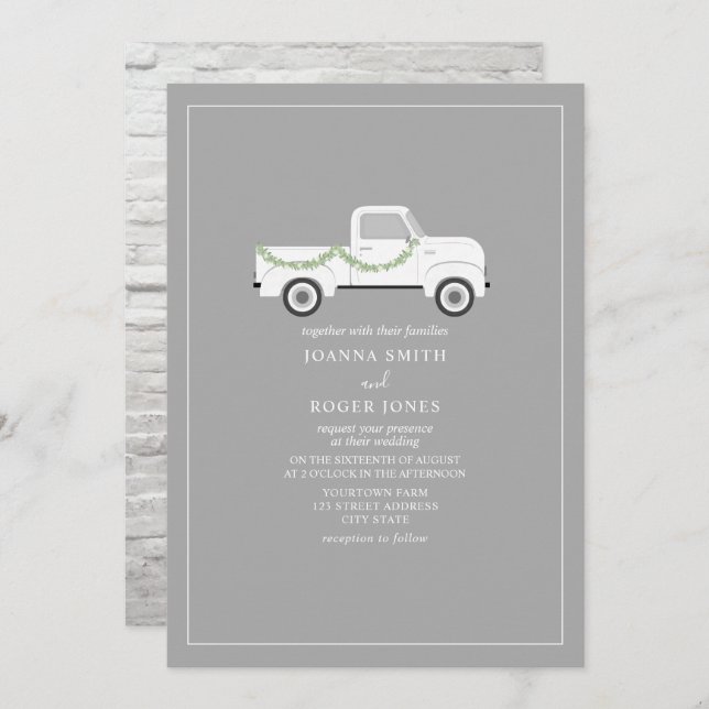 Invitation Mariage Vintage de camion blanc (Devant / Derrière)