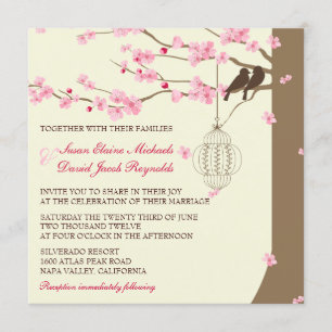 Invitation Mariage vintage de fleurs de cerisier de cage