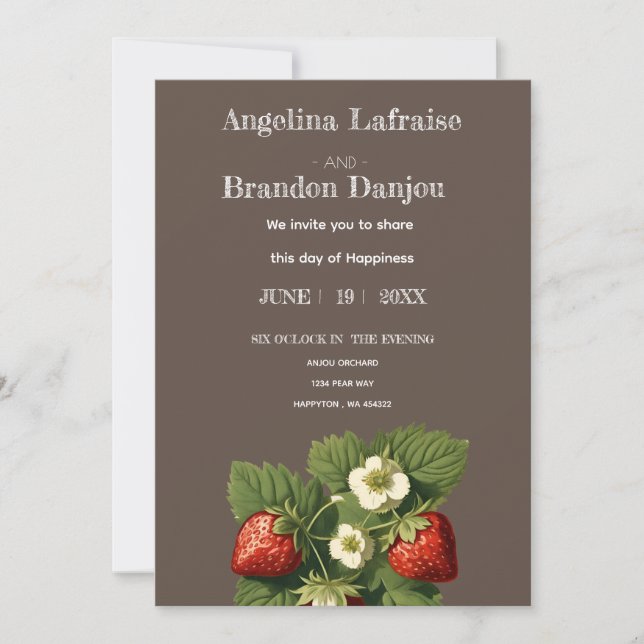 Invitation mariage vintage de fraise (Devant)