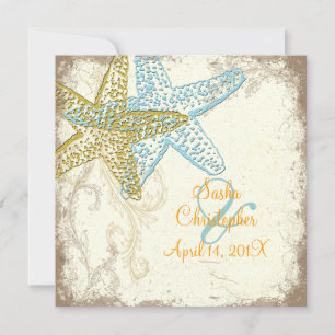 Invitation Mariage Vintage de la plage PixDezines Starfish+fl
