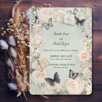 Invitation Mariage vintage de mesure des papillons botaniques