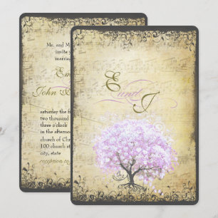 Invitation Mariage Vintage d'oiseaux de l'arbre de la feuille
