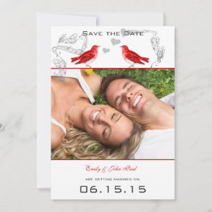 Invitation Mariage vintage d'oiseaux rouges Enregistrer la da