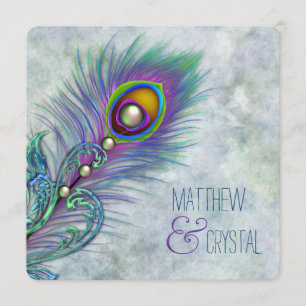 Invitation Mariage vintage élégant de paon d'aquarelle