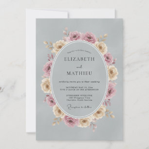 Invitation Mariage Vintage Élégant Gris Ardoise