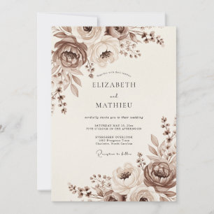 Invitation Mariage Vintage Élégant Taupe
