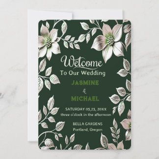 Invitation Mariage vintage en argent et vert émeraude
