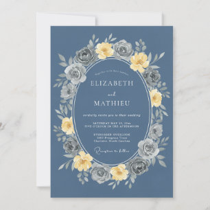 Invitation Mariage Vintage Époustouflant Bleu Acier