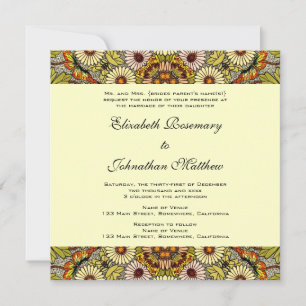 Invitation Mariage vintage, Fleurs de Jardin Papillons florau