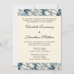 Invitation Mariage Vintage, Fleurs d'Iris Art Nouveau Floral