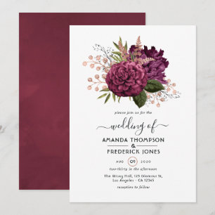Invitation Mariage vintage floral Marsala et or rose
