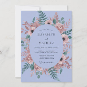 Invitation Mariage Vintage Fougère Anémone Pervenche