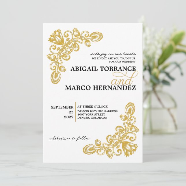 Invitation Mariage vintage Gold (Debout devant)