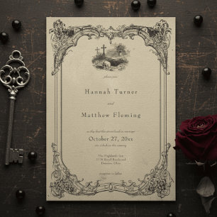 Invitation Mariage Vintage Gothique Toile Crâne Tan