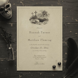Invitation Mariage Vintage Gothique Toile Noir Tan