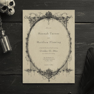 Invitation Mariage Vintage Gothique Toile Noir Tan