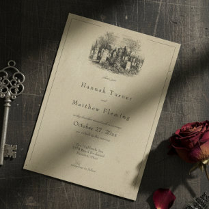 Invitation Mariage Vintage Gothique Toile Noir Tan