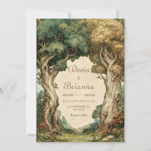 Invitation Mariage Vintage Illustré avec Arche de la Forêt