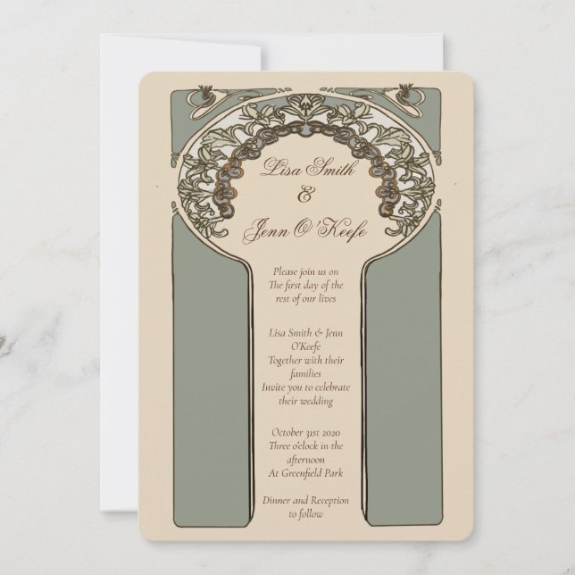 Invitation Mariage vintage inspiré Mucha Ornemental (Devant)