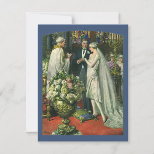 Invitation Mariage vintage, Mariée et Salle avec Menorah