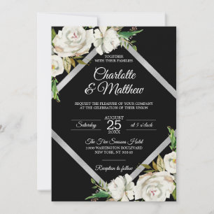Invitation Mariage Vintage noir blanc + détails RSVP