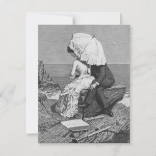 Invitation Mariage vintage, Nouveaux mariés à la plage Économ