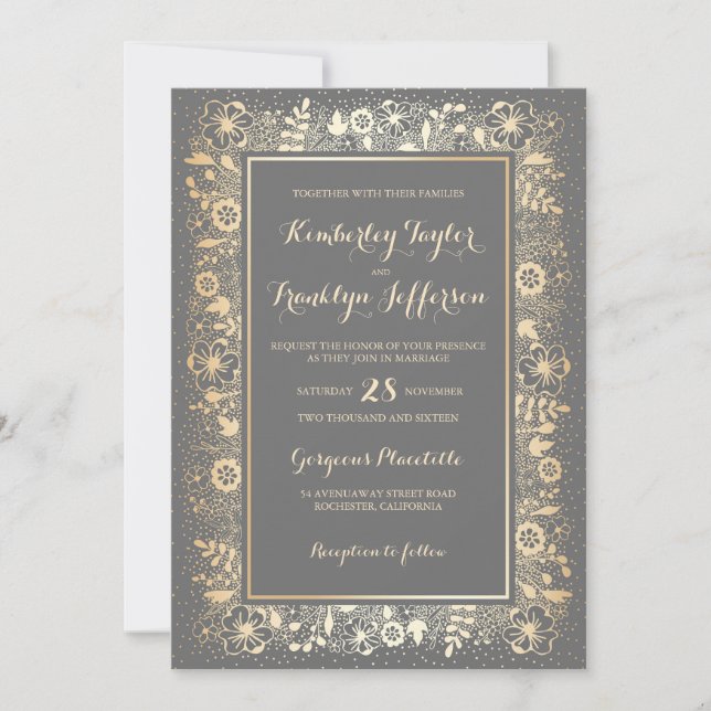 Invitation Mariage Vintage or élégant (Devant)
