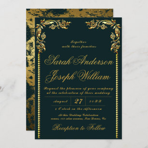 Invitation Mariage Vintage or et huile d'or de luxe Invitat