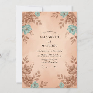 Invitation Mariage Vintage Painterly Teal et Pêche