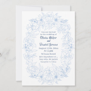 Invitation Mariage vintage Pastel Blue Floral Wreath