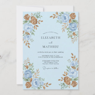 Invitation Mariage Vintage Pittoresque Bleu Clair