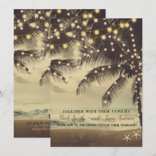 Invitation Mariage Vintage Plage Océan Palmiers & Lumières