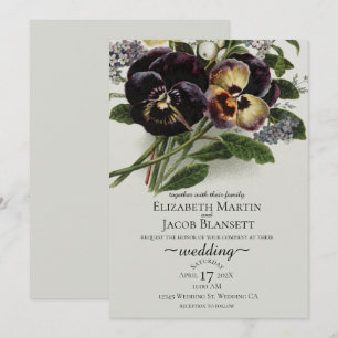 Invitation Mariage vintage Purple Pansy