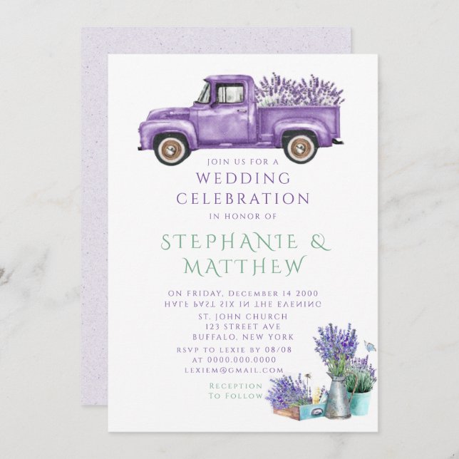 Invitation Mariage Vintage Purple  Wisteria (Devant / Derrière)