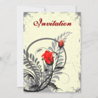 Mariage vintage Red Roses Grunge Invite 5" x 7"