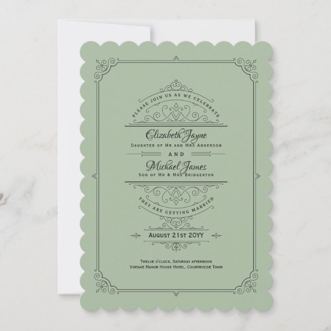 Invitation Mariage vintage Regency Sage Green (Devant)