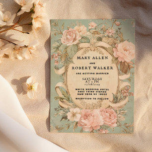 Invitation Mariage vintage retro à menthe rose