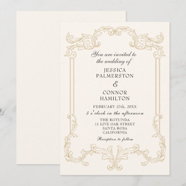 Invitation Mariage vintage rose roux rétro (Devant / Derrière)