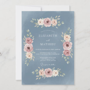 Invitation Mariage Vintage Sérénité Bleu Poussiéreux