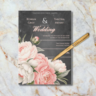Invitation Mariage Vintage Tableau Noir Boho Floral Rose