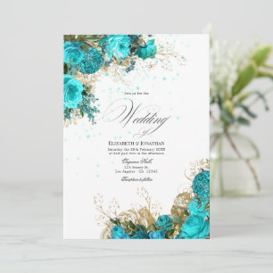 Invitation Mariage vintage Turquoise et Gold Shabby