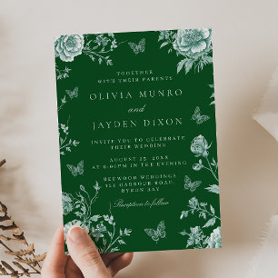 Invitation Mariage Vintage vert émeraude enchanté