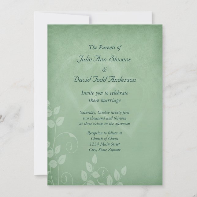 Invitation Mariage Vintage Vert Sage (Devant)